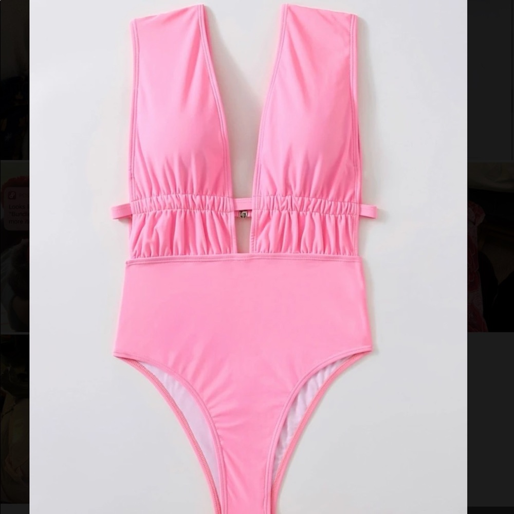 Ruched Plunging One Piece Swimsuit - Picture 1 of 6